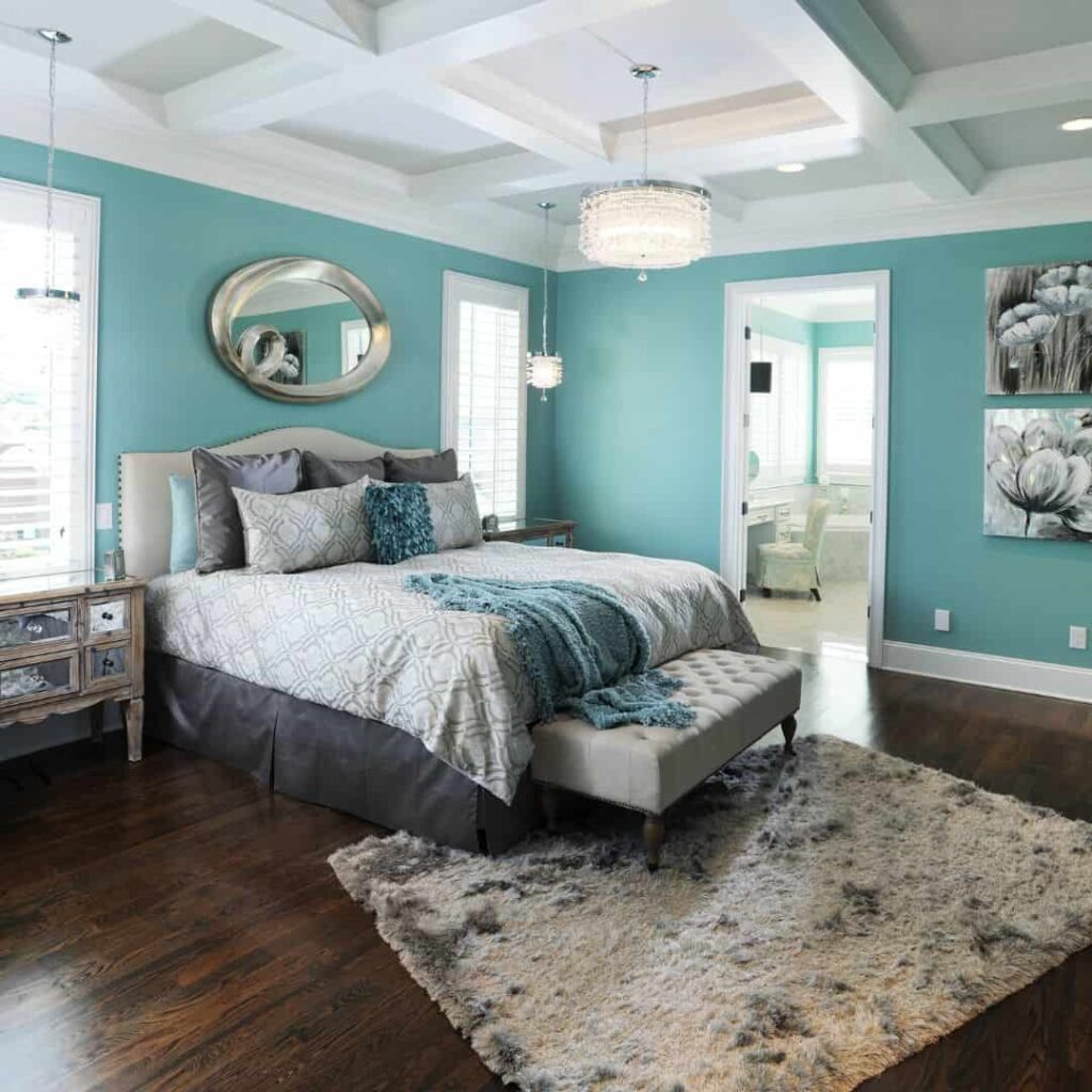 Teal and Gray Bedroom with Botanical theme